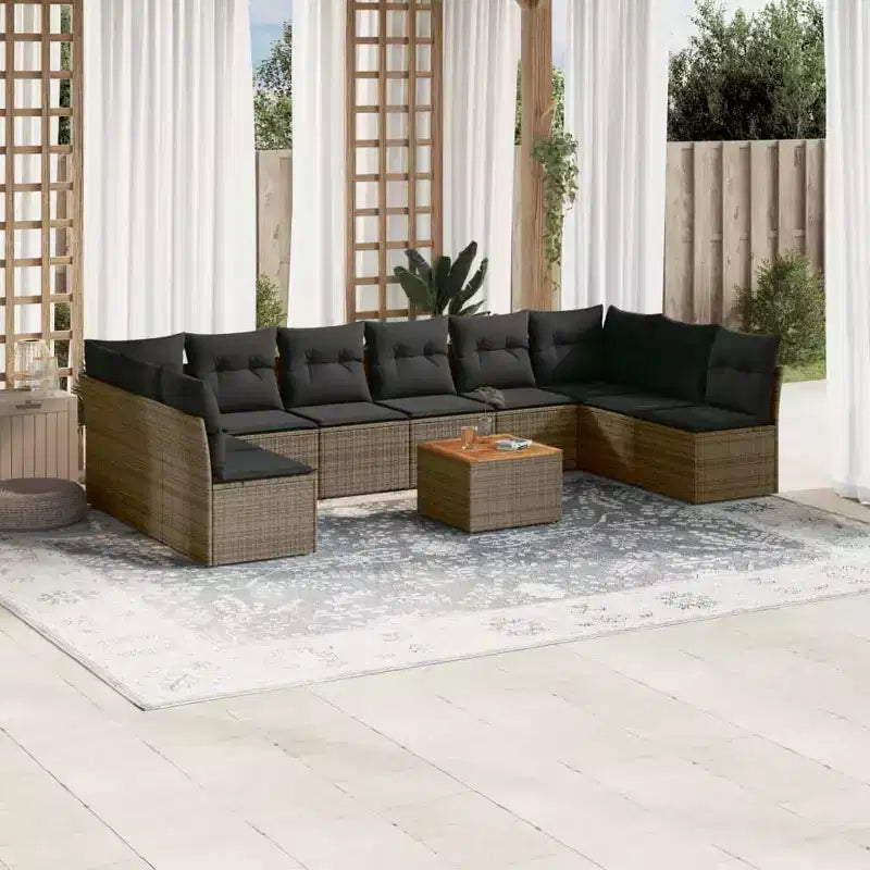 vidaXL Salon de jardin avec coussins 11 pièces en résine tressée