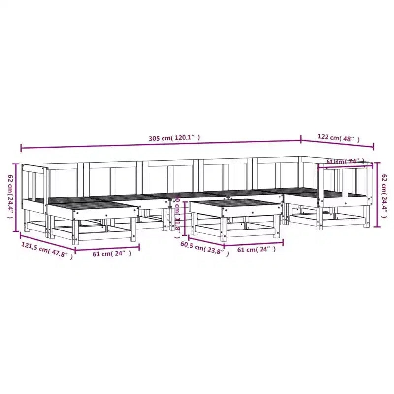 vidaXL Ensemble de jardin modulable Grand modèle en pin massif naturel