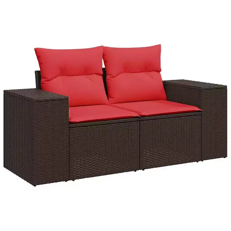 vidaXL Salon de jardin canapé noir, coussins bleus résine tressée 6 pièces