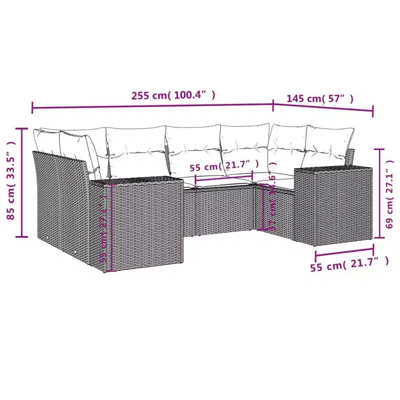 vidaXL Salon de jardin canapé noir, coussins bleus résine tressée 6 pièces