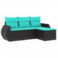 vidaXL Patio Sofa Set with Cushions Outdoor Furniture 4 Piece Poly Rattan