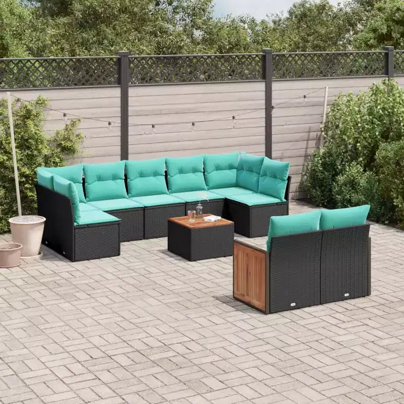 vidaXL Salon de jardin noir, Rotin PE bleu, Acier thermolaqué, Polyester