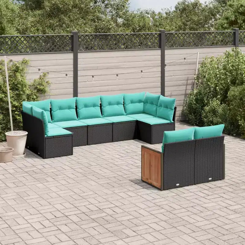 vidaXL Salon de jardin noir, Rotin PE bleu, Acier thermolaqué, Polyester