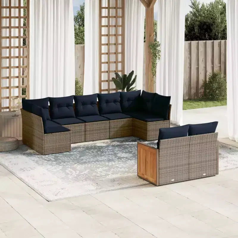 vidaXL Salon de jardin noir, Rotin PE bleu, Acier thermolaqué, Polyester