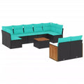 vidaXL Salon de jardin noir, Rotin PE bleu, Acier thermolaqué, Polyester