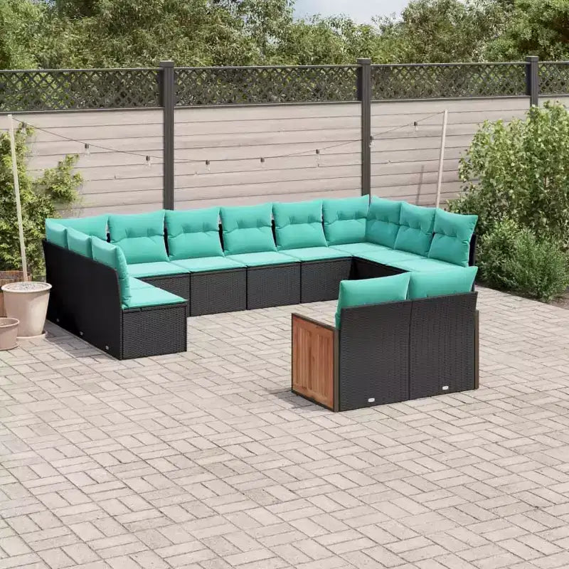 vidaXL Salon de jardin en rotin PE noir avec grands pieds réglables