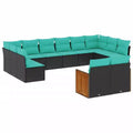 vidaXL Patio Sofa Set Black PE Rattan Large Adjustable Feet