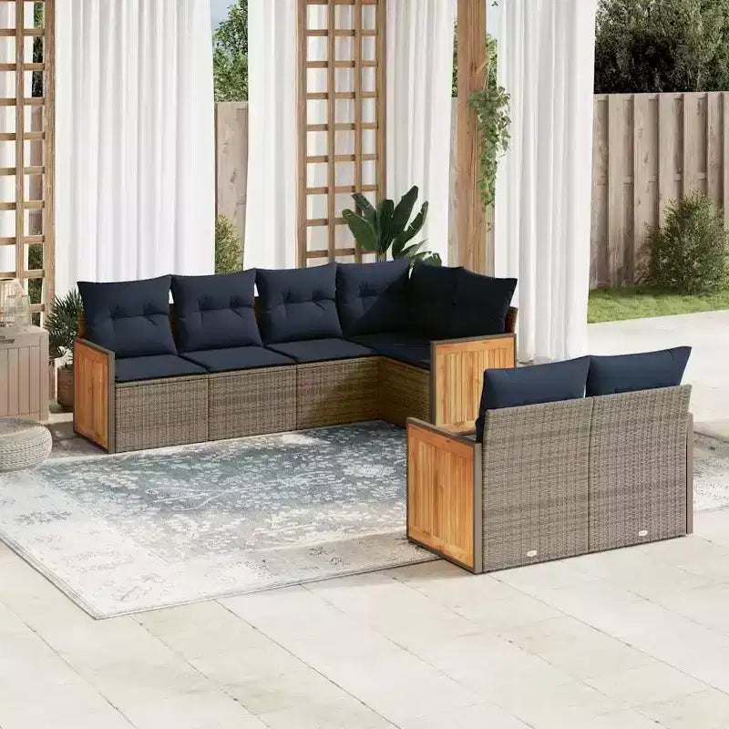 vidaXL Salon de jardin noir et bleu en résine tressée et acier thermolaqué