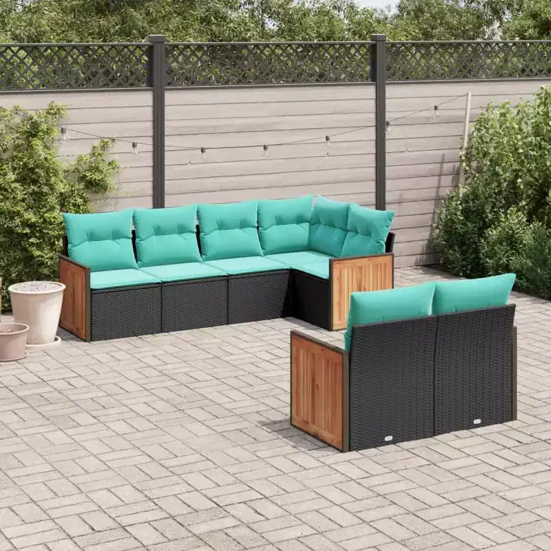vidaXL Salon de jardin noir et bleu en résine tressée et acier thermolaqué