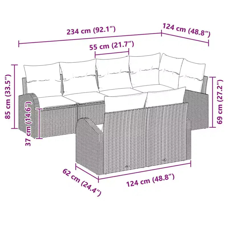 vidaXL Salon de jardin avec coussins 7 pcs Résine tressée marron - Marron