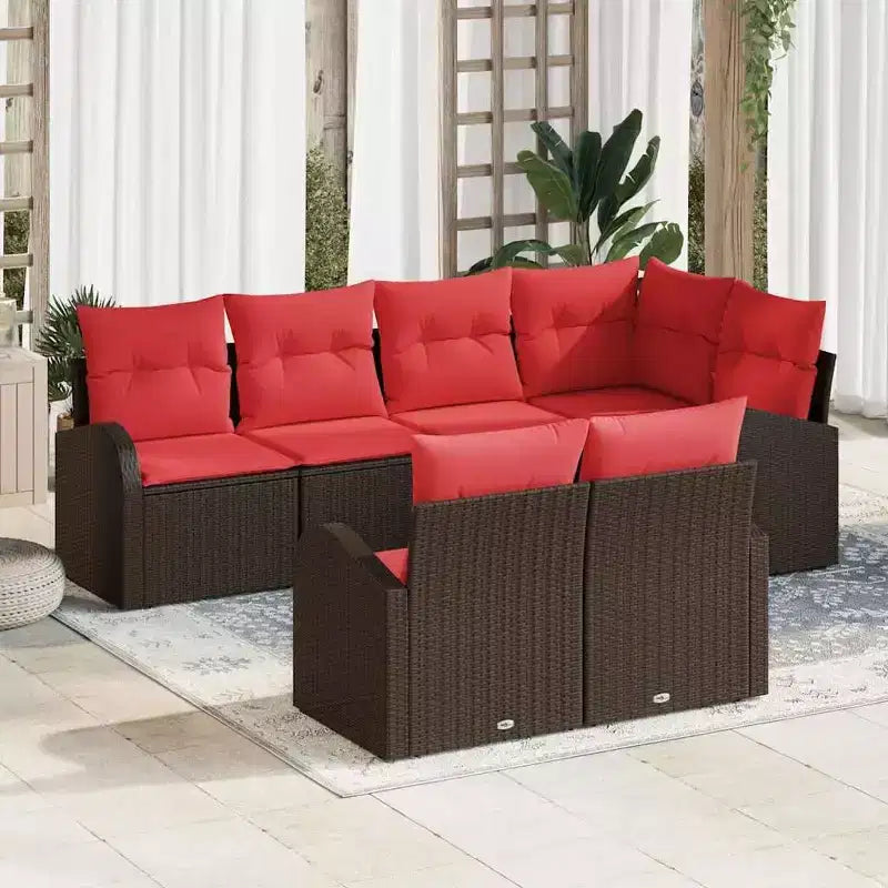 vidaXL Salon de jardin avec coussins 7 pcs Résine tressée marron - Marron