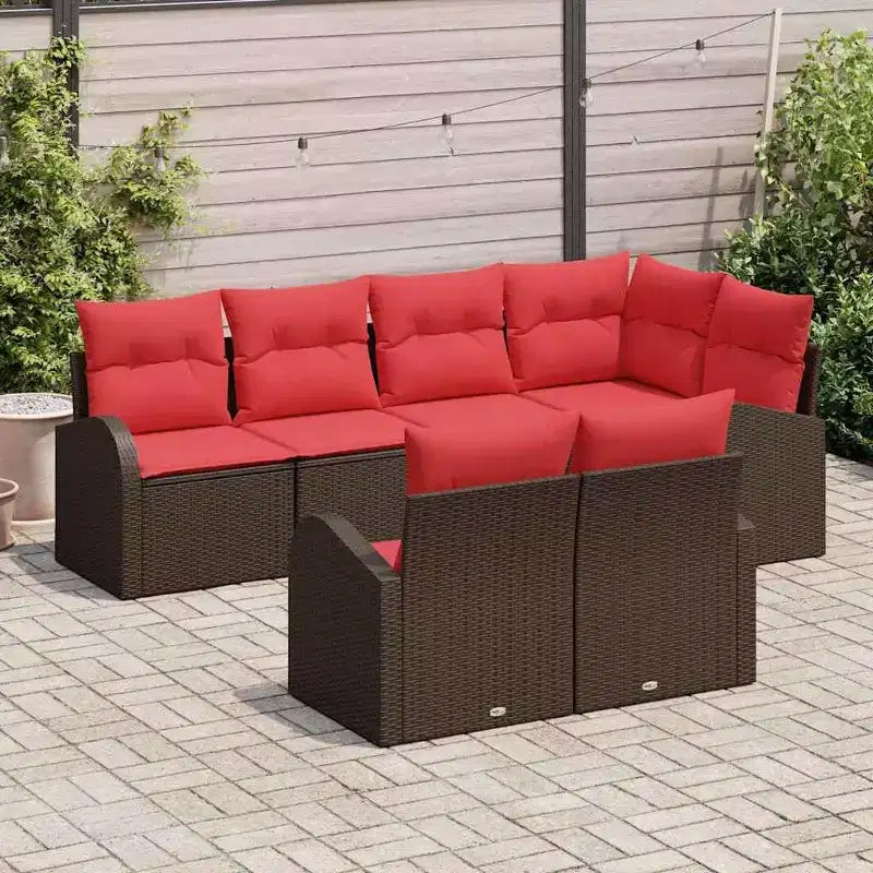 vidaXL Salon de jardin avec coussins 7 pcs Résine tressée marron - Marron