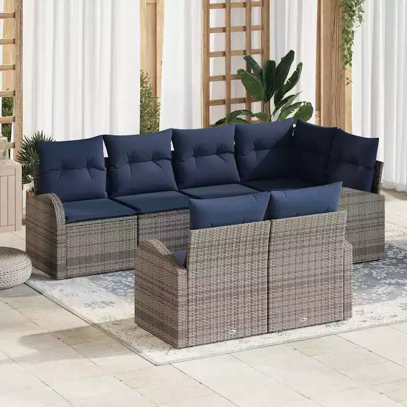 vidaXL Salon de jardin avec coussins 7 pcs Résine tressée marron - Marron