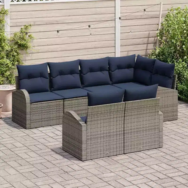 vidaXL Salon de jardin avec coussins 7 pcs Résine tressée marron - Marron