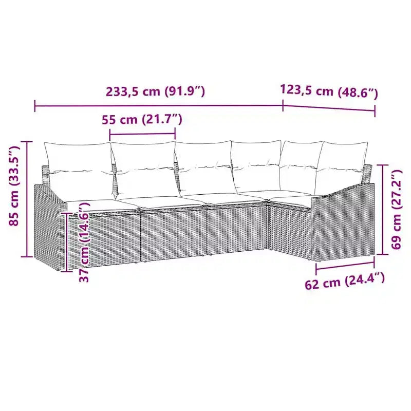 vidaXL Salon de jardin 5 pcs Marron Résine tressée