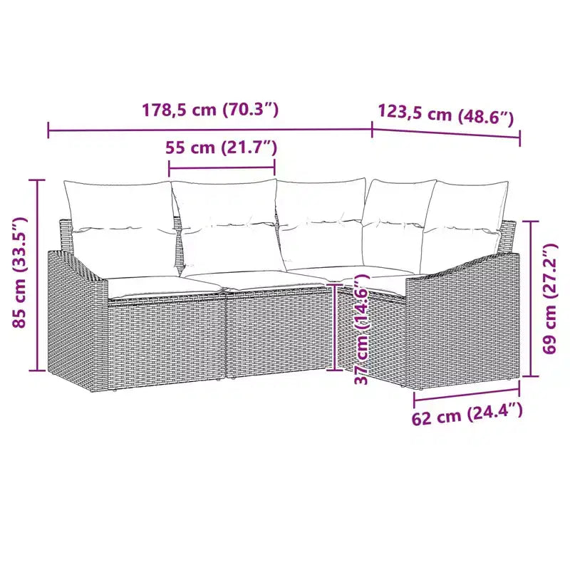 vidaXL Salon de jardin 4 pcs Marron Résine tressée