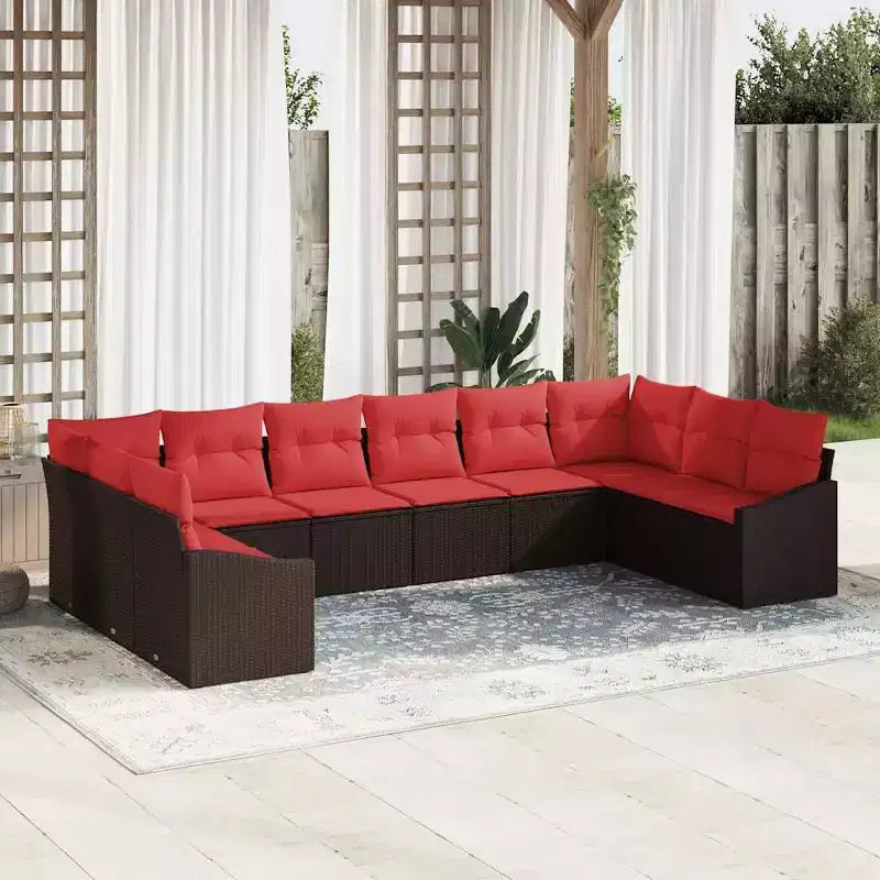 vidaXL Salon de jardin 10 pcs marron en rotin synthétique