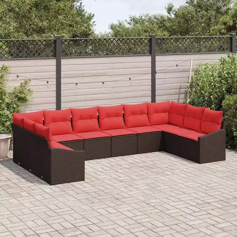 vidaXL Salon de jardin 10 pcs marron en rotin synthétique