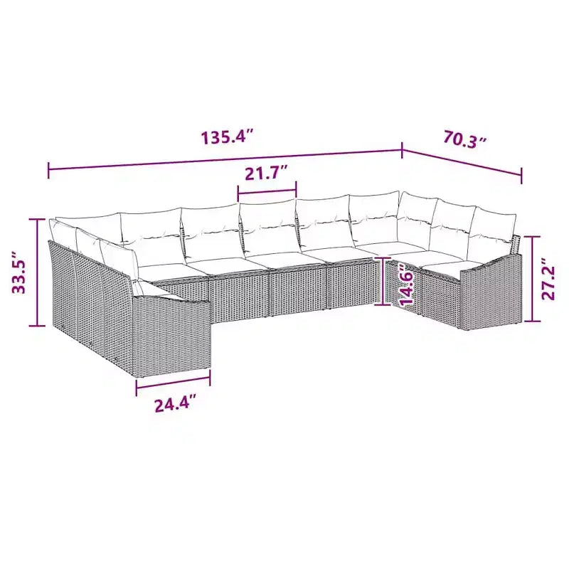 vidaXL Salon de jardin 10 pcs marron en rotin synthétique