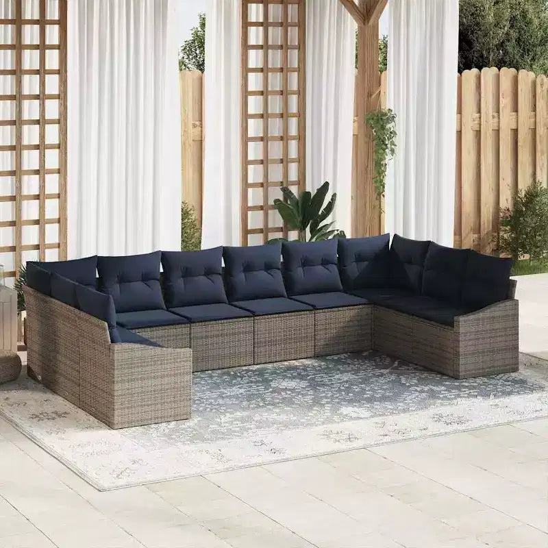 vidaXL Salon de jardin 10 pcs marron en rotin synthétique