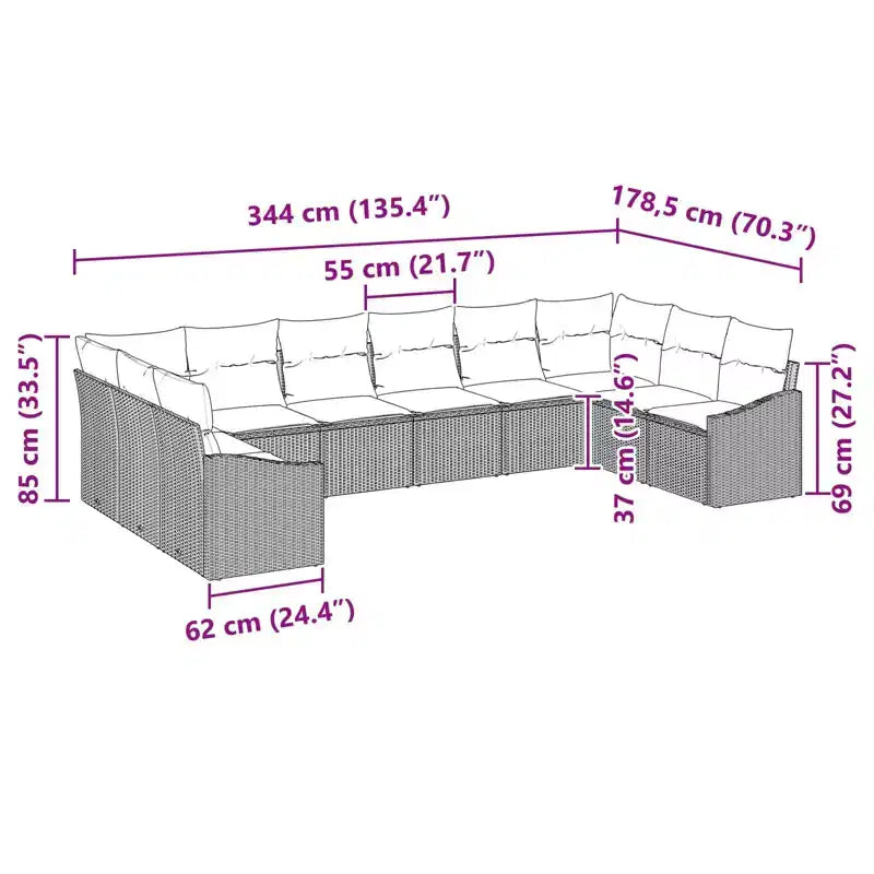vidaXL Salon de jardin 10 pcs marron en rotin synthétique
