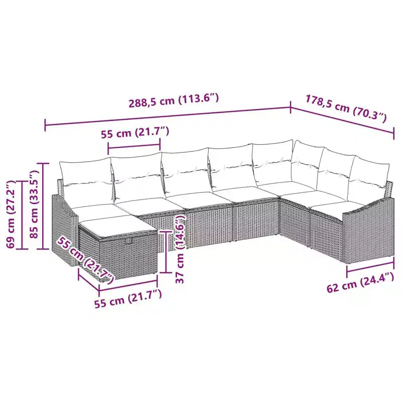 vidaXL Salon de jardin avec coussins 8 pcs Résine tressée marron