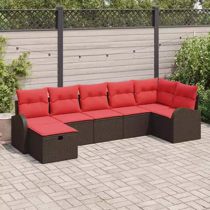 vidaXL Salon de jardin 7 pièces Marron et Rouge 289 x 124 x 85 cm