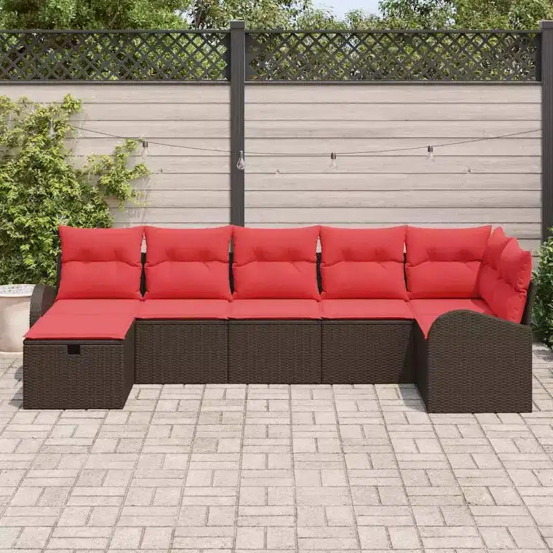 vidaXL Salon de jardin 7 pièces Marron et Rouge 289 x 124 x 85 cm