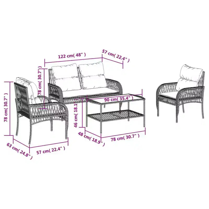 vidaXL Ensemble de canapés de jardin noir, blanc crème