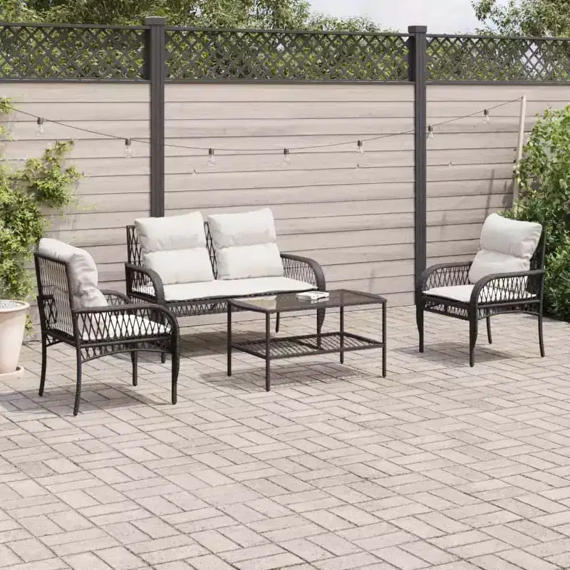 vidaXL Ensemble de canapés de jardin noir, blanc crème