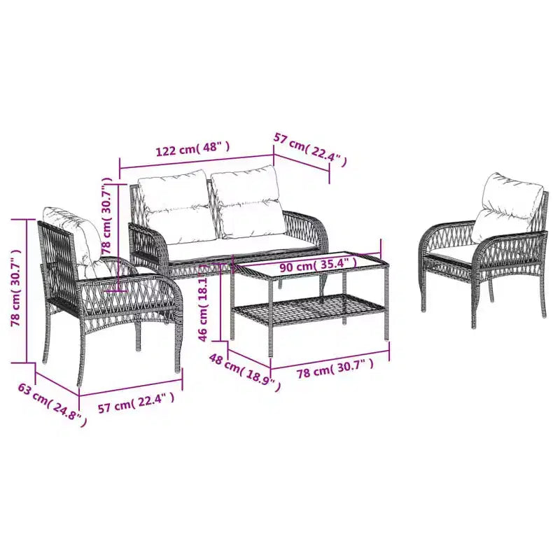 vidaXL Ensemble de canapés de jardin noir, blanc crème