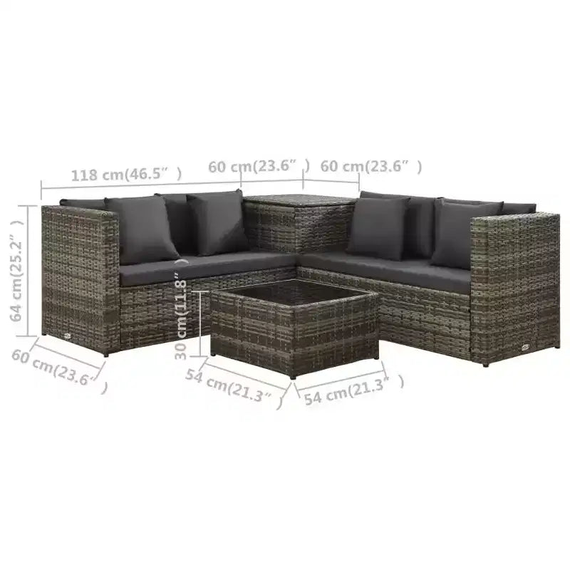 vidaXL Salon de jardin avec table basse et canapé en rotin, 4 pièces