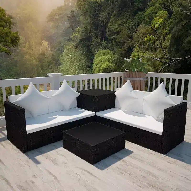 vidaXL Salon de jardin avec table basse et canapé en rotin, 4 pièces