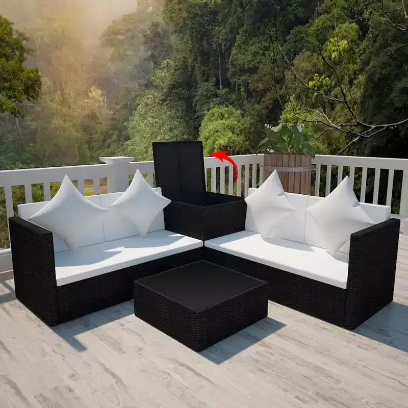 vidaXL Salon de jardin avec table basse et canapé en rotin, 4 pièces