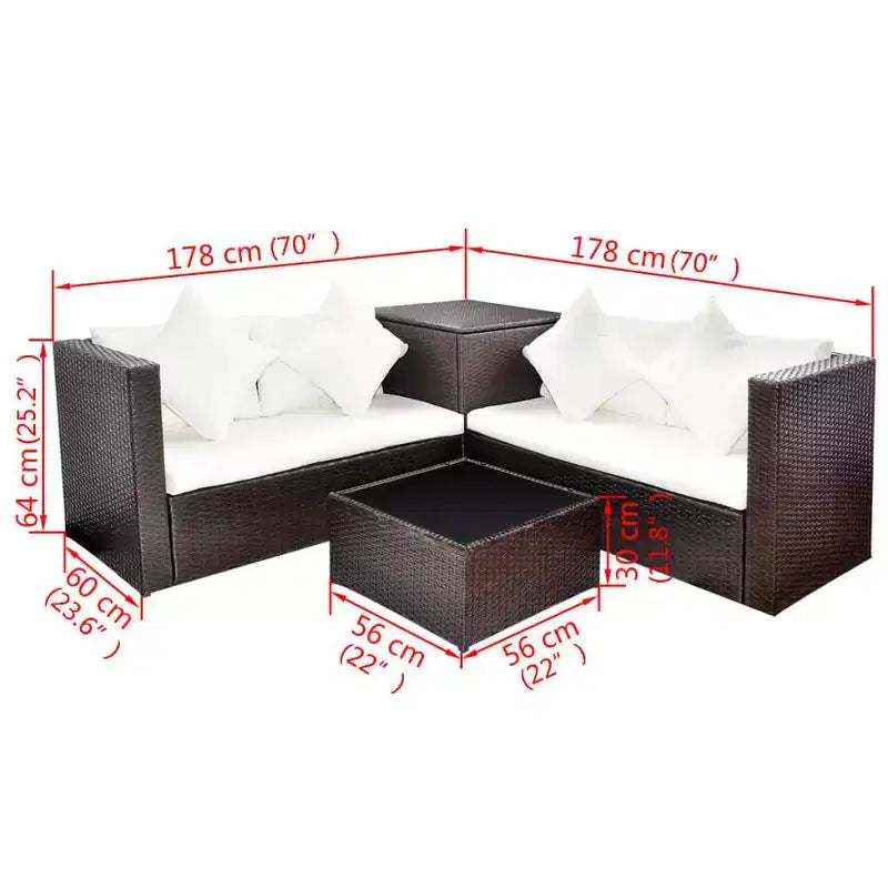 vidaXL Salon de jardin avec table basse et canapé en rotin, 4 pièces