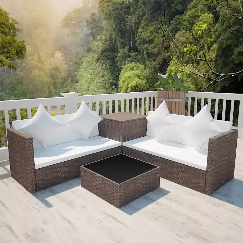 vidaXL Salon de jardin avec table basse et canapé en rotin, 4 pièces