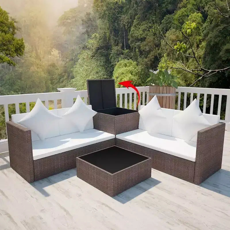 vidaXL Salon de jardin avec table basse et canapé en rotin, 4 pièces