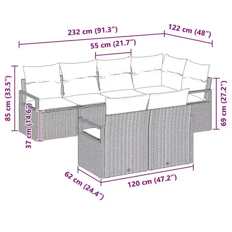 vidaXL Salon de jardin 7 pcs Marron Résine tressée