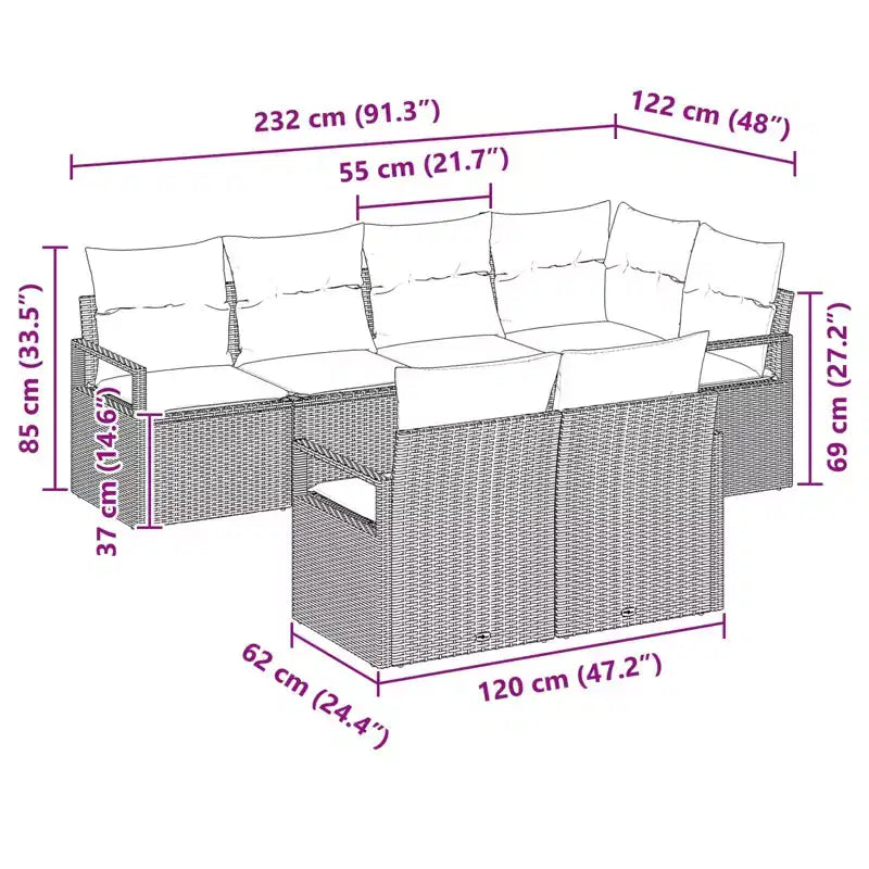 vidaXL Salon de jardin 7 pcs Marron Résine tressée