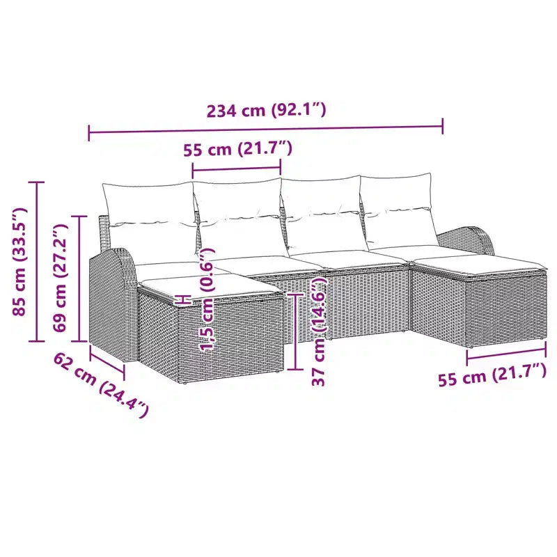 vidaXL Salon de jardin avec coussins 6 pcs Résine tressée marron
