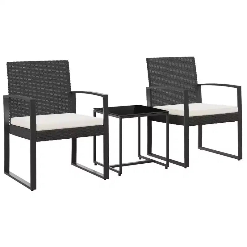 vidaXL Patio Dining Set 3 Pcs Outdoor Table and Chair with Cushions PP Rattan