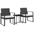 vidaXL Patio Dining Set 3 Pcs Outdoor Table and Chair with Cushions PP Rattan