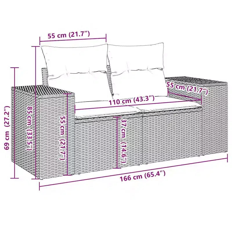 vidaXL Salon de jardin en rotin PE, acier poudré, tissu