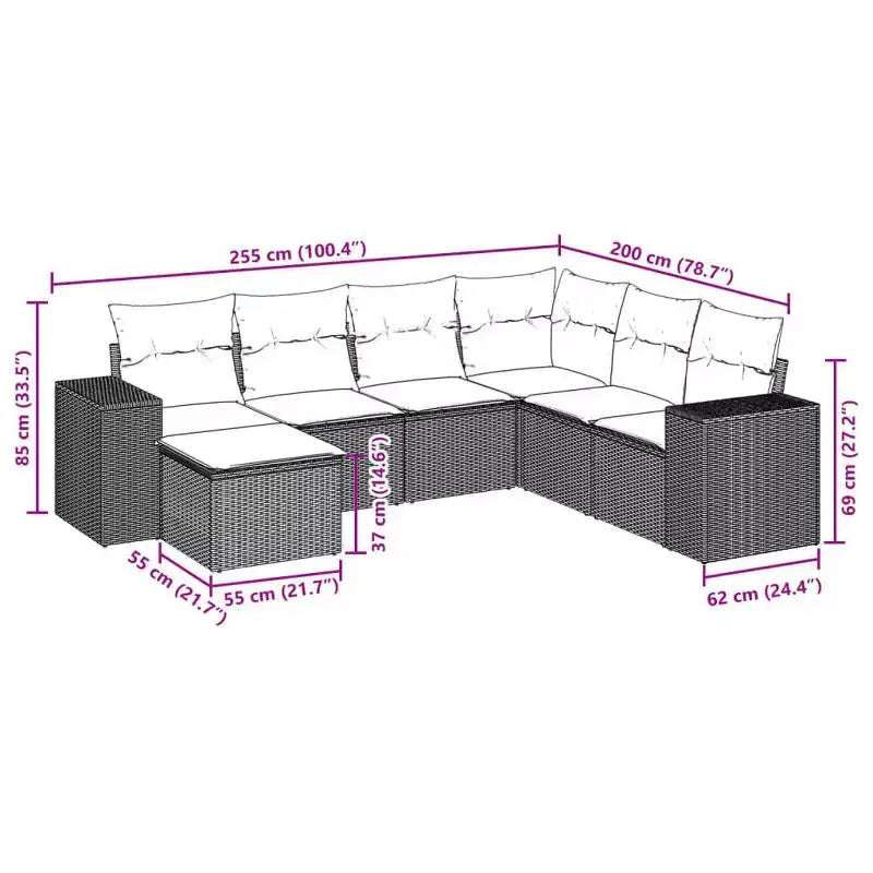vidaXL Salon de jardin en rotin PE, acier poudré, tissu