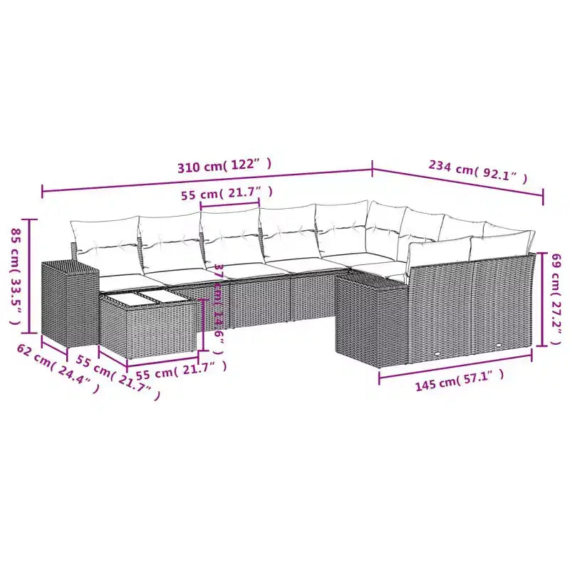 vidaXL Ensemble de canapés de jardin 10 pièces avec coussins, sectionnel d'extérieur en résine tressée, plusieurs coloris