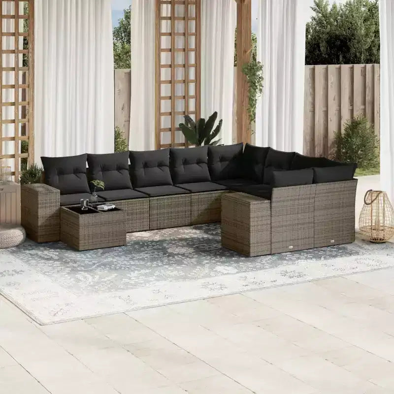 vidaXL Ensemble de canapés de jardin 10 pièces avec coussins, sectionnel d'extérieur en résine tressée, plusieurs coloris