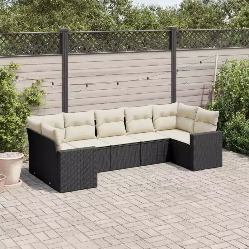 vidaXL Salon de jardin 7 pcs Noir Résine tressée Pieds larges réglables