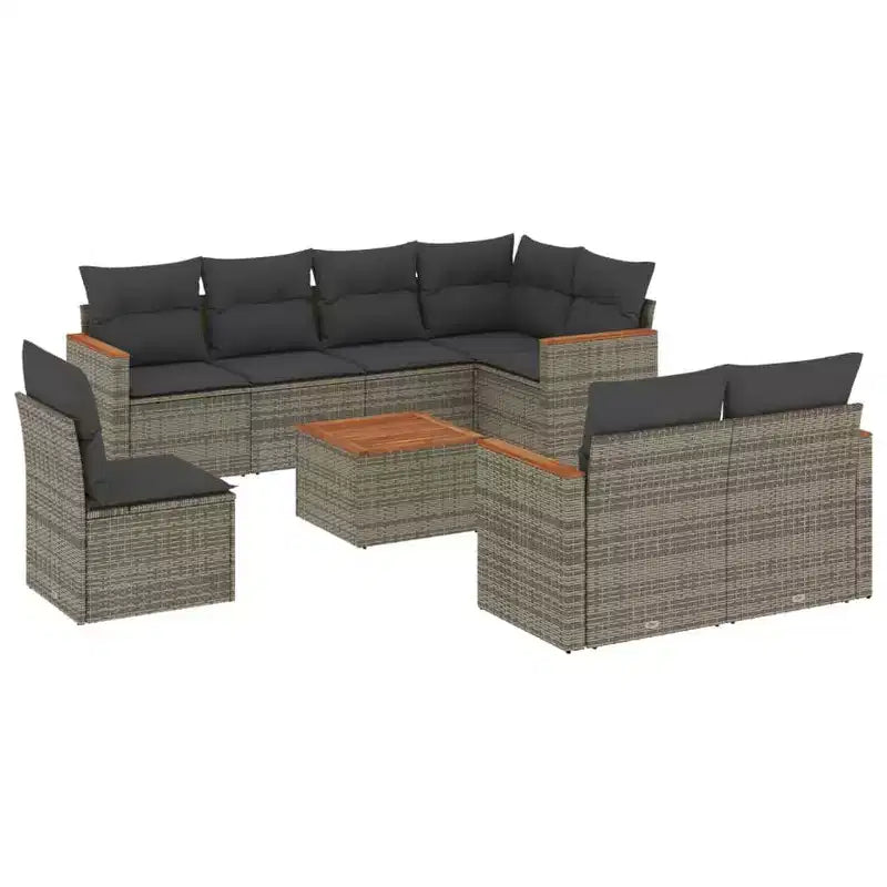 vidaXL 9 Piece Patio Sofa Set with Cushions Poly Rattan, Modular Outdoor Sectional Conversation Set, Multiple Colors and Models