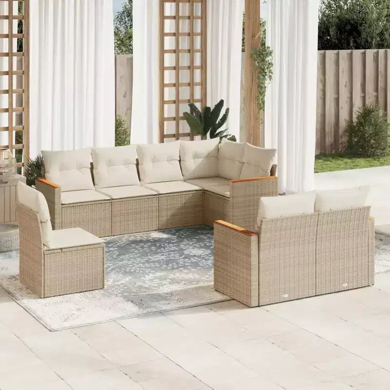 vidaXL Salon de jardin 9 pièces en poly rotin avec coussins, canapé d'extérieur modulaire, plusieurs coloris et modèles disponibles