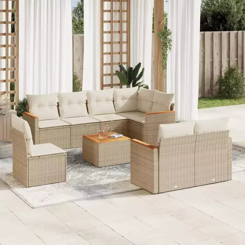 vidaXL Salon de jardin 9 pièces en poly rotin avec coussins, canapé d'extérieur modulaire, plusieurs coloris et modèles disponibles
